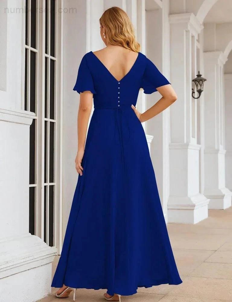 ZapDress Wrap V-Neck Chiffon Bridesmaid Dresses Long Formal Maxi Evening Gown for Wedding Guests (ZD17056)