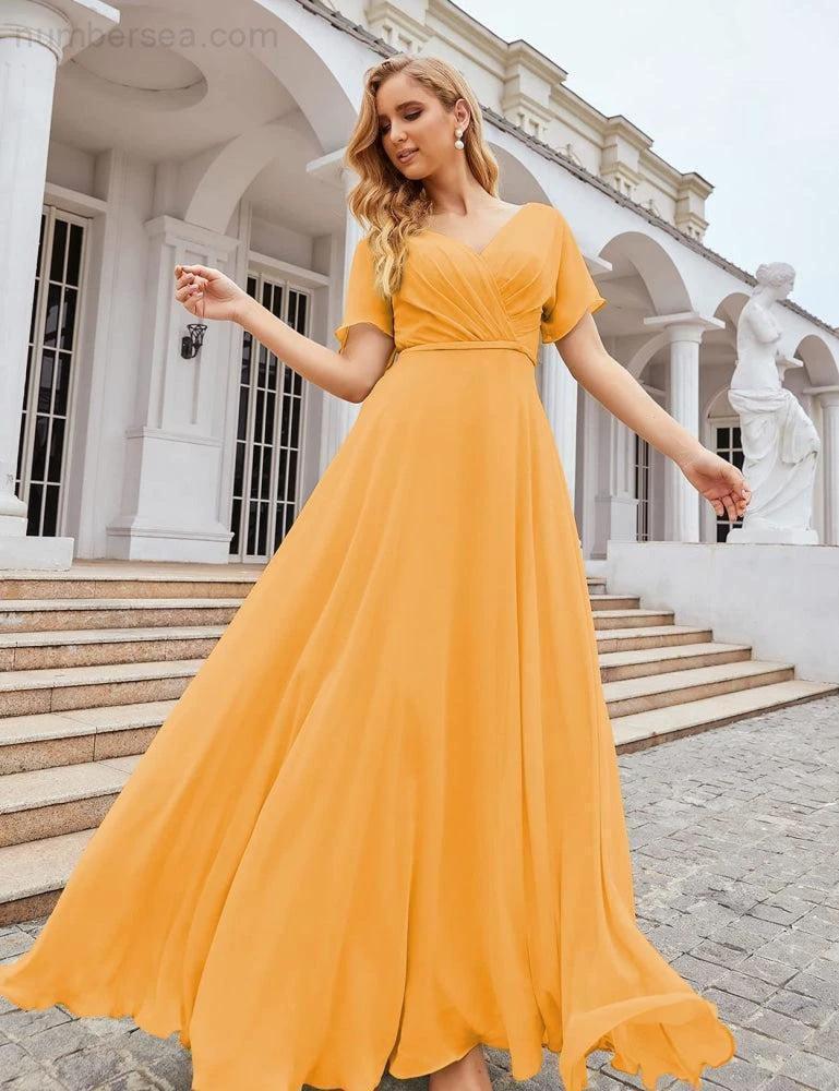 ZapDress Wrap V-Neck Chiffon Bridesmaid Dresses Long Formal Maxi Evening Gown for Wedding Guests (ZD17056) - View 8 | VelvetHem