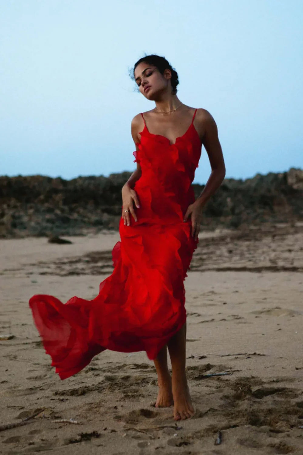 Ocean Waves Tiered Charming Ruffle Maxi Dress
