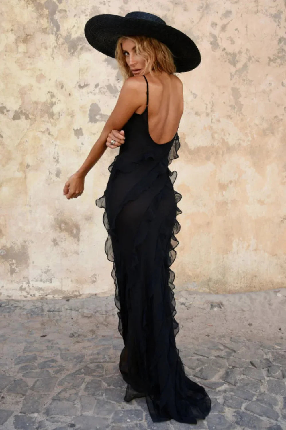 Ocean Waves Tiered Charming Ruffle Maxi Dress