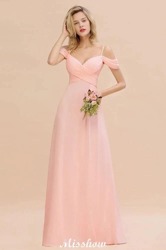 Off Shoulde straps Aline Bridesmaid Dress Chiffon Maid of Honor Dress (ZD12939)