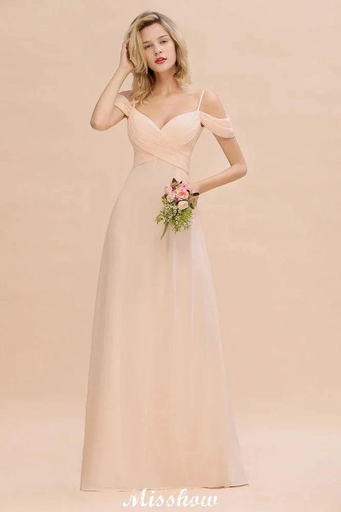 Off Shoulde straps Aline Bridesmaid Dress Chiffon Maid of Honor Dress by misshow.com