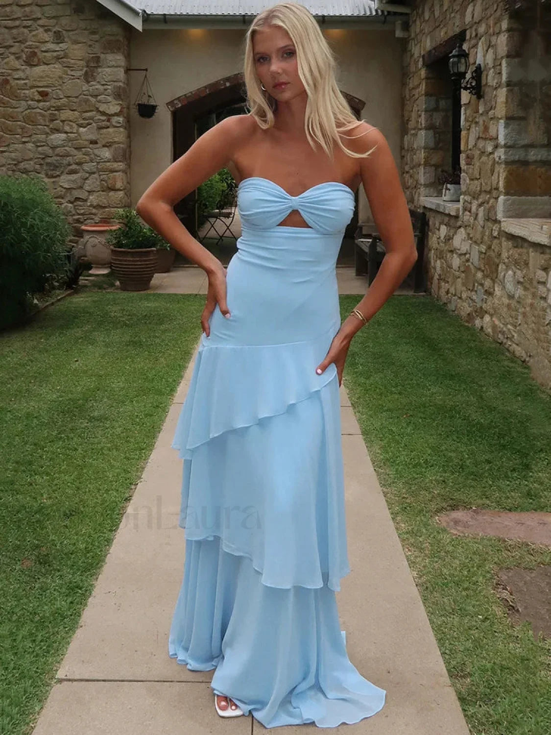 Off Shoulder Hollow Ruffle Maxi Dress