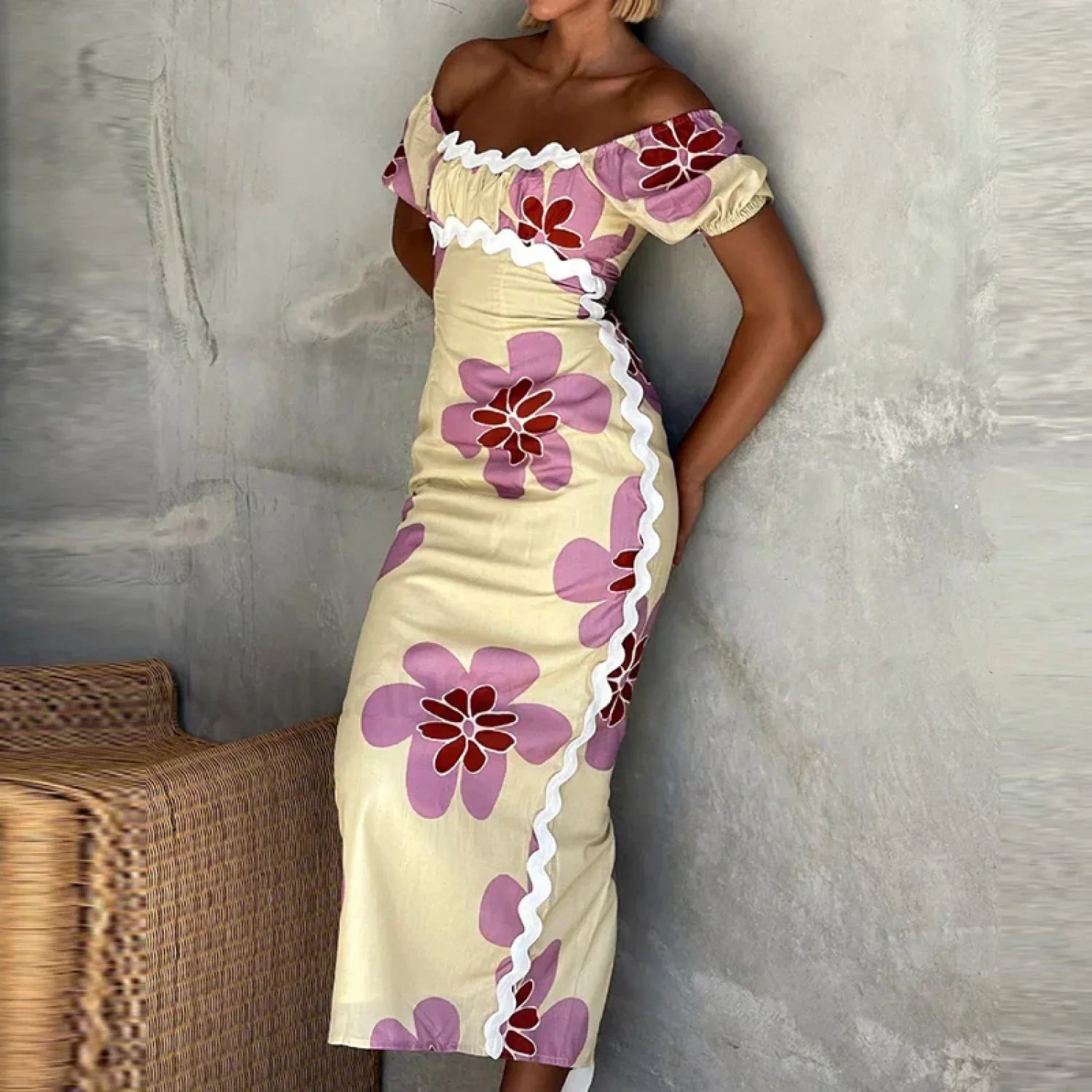 Off Shoulder Split Dress with Relaxed Everyday Styling Boutique Fashion Style