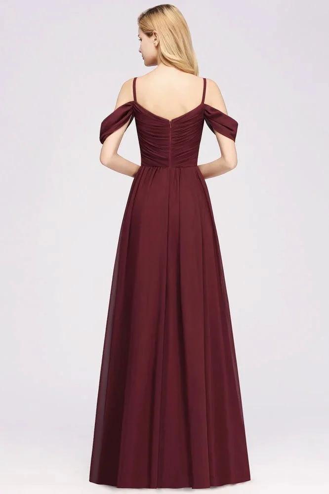 Off-the-Shoulder A-line Chiffon Bridesmaid Dress Floor-Length Wedding Guest Dress (ZD13091)