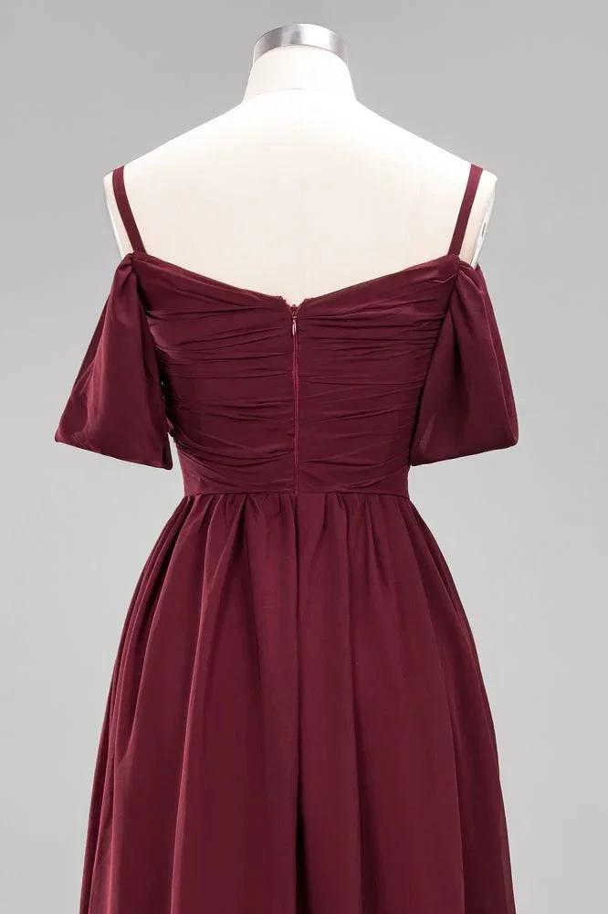 Off-the-Shoulder A-line Chiffon Bridesmaid Dress Floor-Length Wedding Guest Dress (ZD13091)