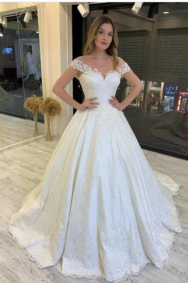 Off-the-Shoulder Ball Gown Wedding Dress Lace Appliques Bridal Gown (ZD17523)