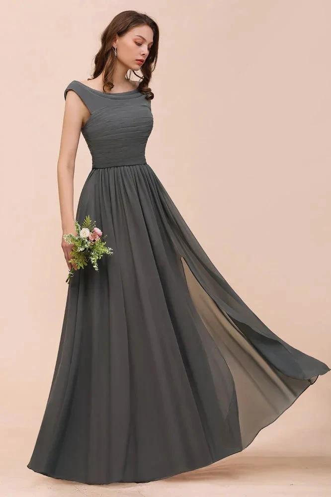 Off the Shoulder Front Side Split Bridesmaid Dress A-line Wedding Guest Dress (ZD13018)