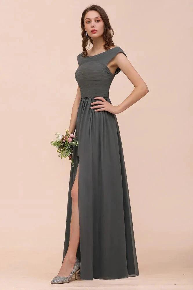 Off the Shoulder Front Side Split Bridesmaid Dress A-line Wedding Guest Dress (ZD13018)