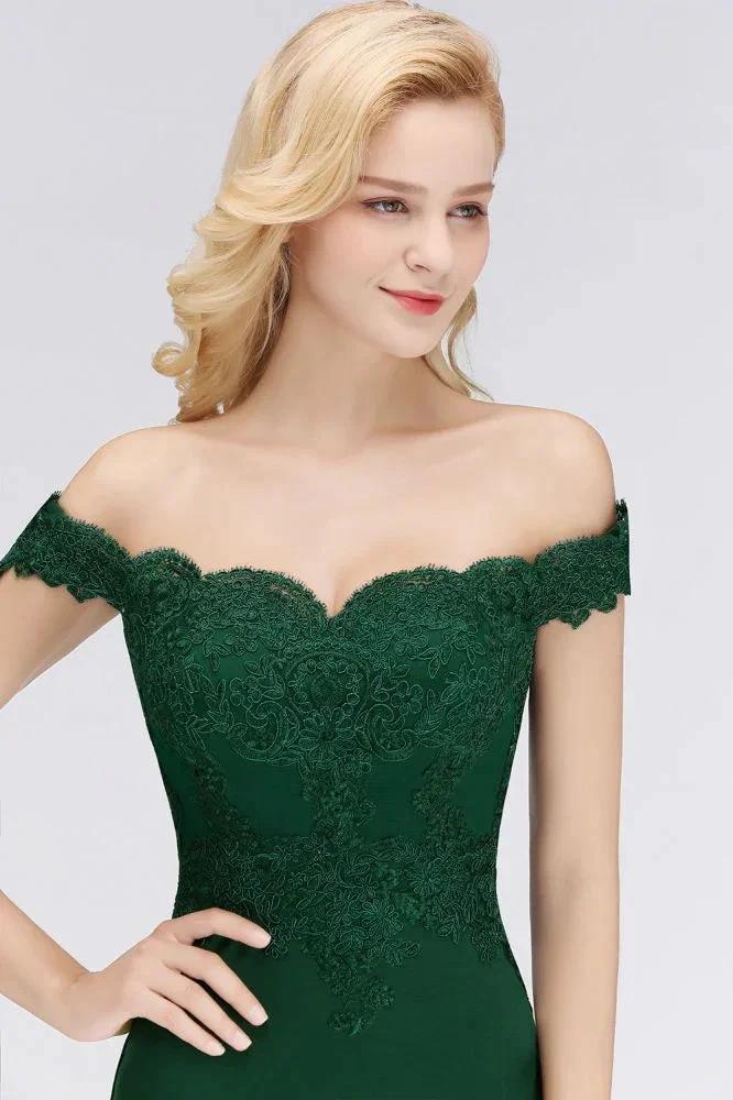 Off-the-shoulder Long Appliques Satin Mermaid Prom Gown Bridesmaid Dresses (ZD13054)
