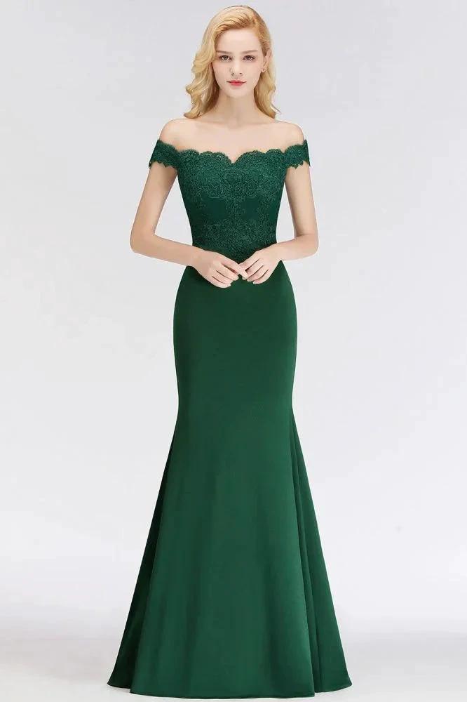 Off-the-shoulder Long Appliques Satin Mermaid Prom Gown Bridesmaid Dresses (ZD13054)