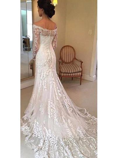 Off the Shoulder Long Sleeves Lace Wedding Dress Bridal Gown (ZD16053) - View 3 | VelvetHem