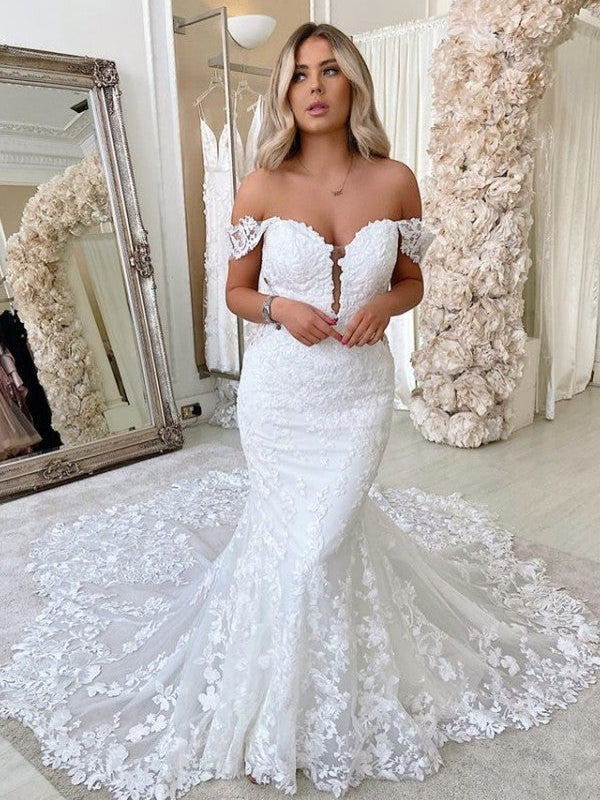 Mermaid Sleeveless Off-the-Shoulder Backless Lace Wedding Dress