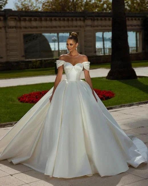 Off-the-Shoulder Sweetheart Ball Gown Satin Sleeveless Garden Bridal Dress (ZD14760) - View 5 | VelvetHem