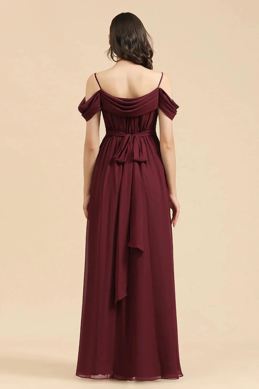 Off-the-Shoulder Sweetheart Burgundy Long Bridesmaid Dress With Slit (ZD12872)