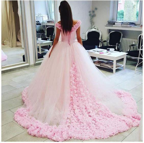 Off the Shoulder Vintage Pink Ball Gown Wedding Dresses (ZD16032)