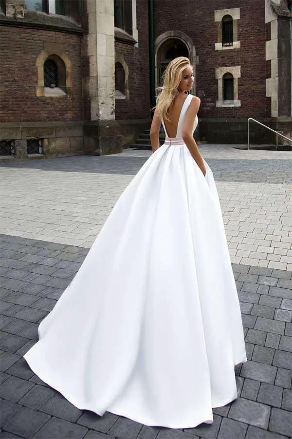 On Sale Princess Simple A-line Satin Ivory Wedding Dresses (ZD16350)