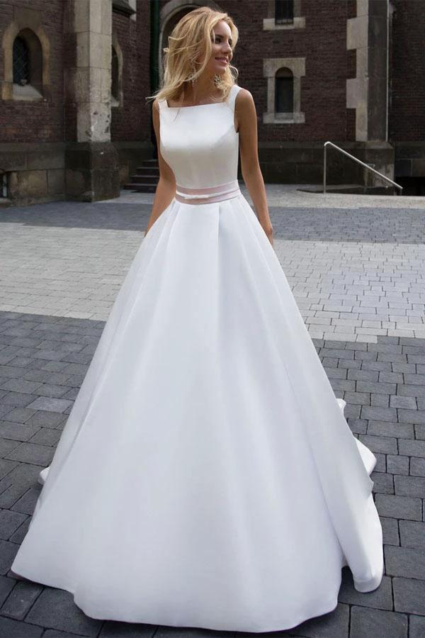 On Sale Princess Simple A-line Satin Ivory Wedding Dresses (ZD16350)
