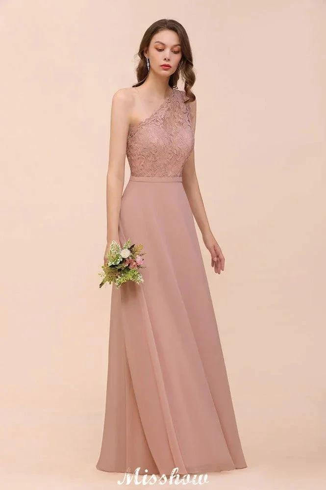 One Shoulder Chiffon Bridesmaid Dress Dusty Pink Wedding Guest Dress for Bride (ZD12946) - View 6 | VelvetHem