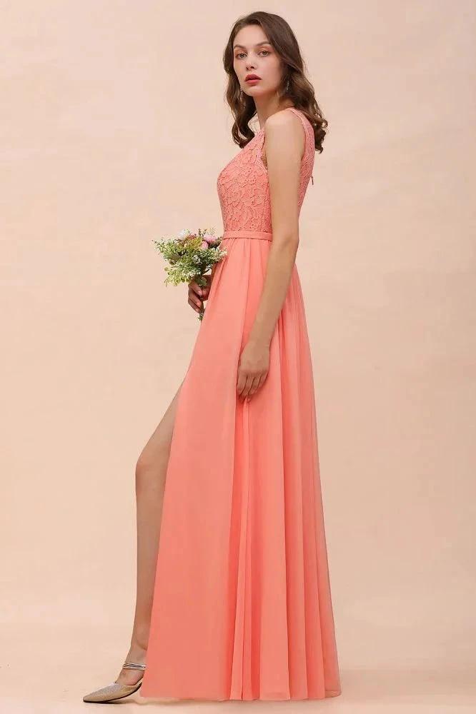 One Shoulder Floral Bridesmaid Dress Side Split Formal Wedding Guest Dress with Pocket (ZD12998)