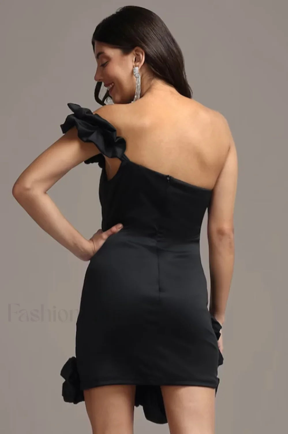 One Shoulder Ruffled Charming Sheath Mini Dress