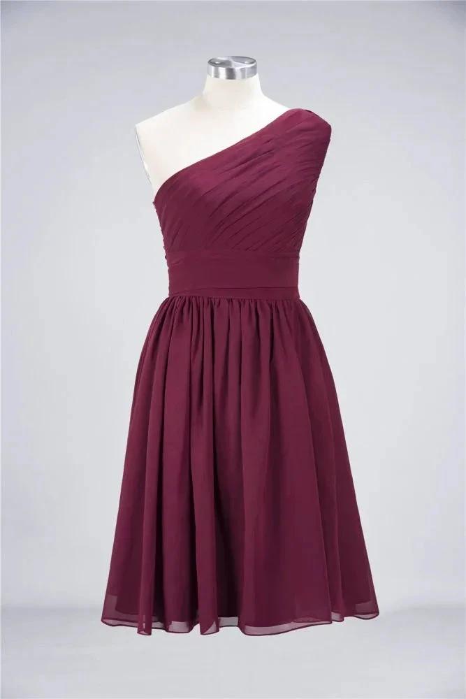 One-Shoulder Sleeveless Knee-Length Bridesmaid Dress with Ruffles Formal Party Dress (ZD13107)