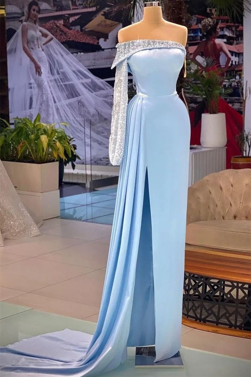 One-Shoulder Strapless Floor-Length Backless High Split Sheath Prom Dress