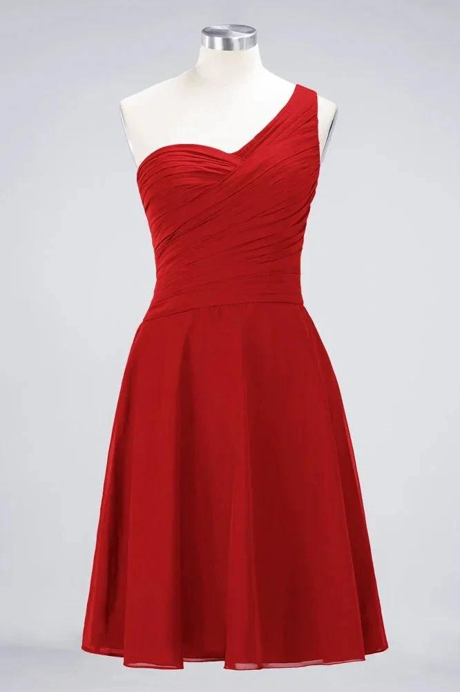 One-Shoulder Sweetheart Knee-Length Bridesmaid Dress Ruffles aline Party Dress by misshow.com