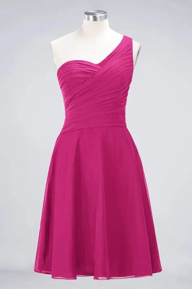 One-Shoulder Sweetheart Knee-Length Bridesmaid Dress Ruffles aline Party Dress by misshow.com