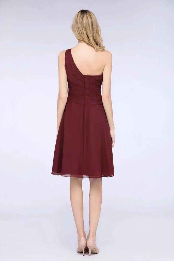 One-Shoulder Sweetheart Knee-Length Bridesmaid Dress Ruffles aline Party Dress (ZD13108)