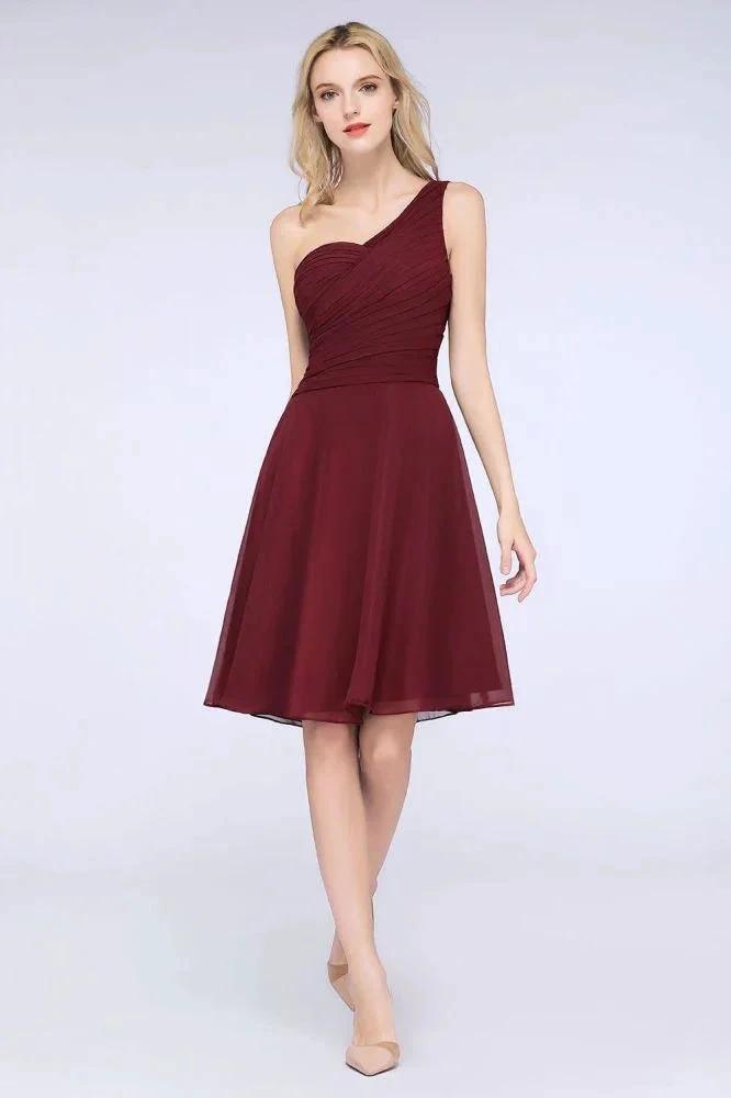 One-Shoulder Sweetheart Knee-Length Bridesmaid Dress Ruffles aline Party Dress (ZD13108)