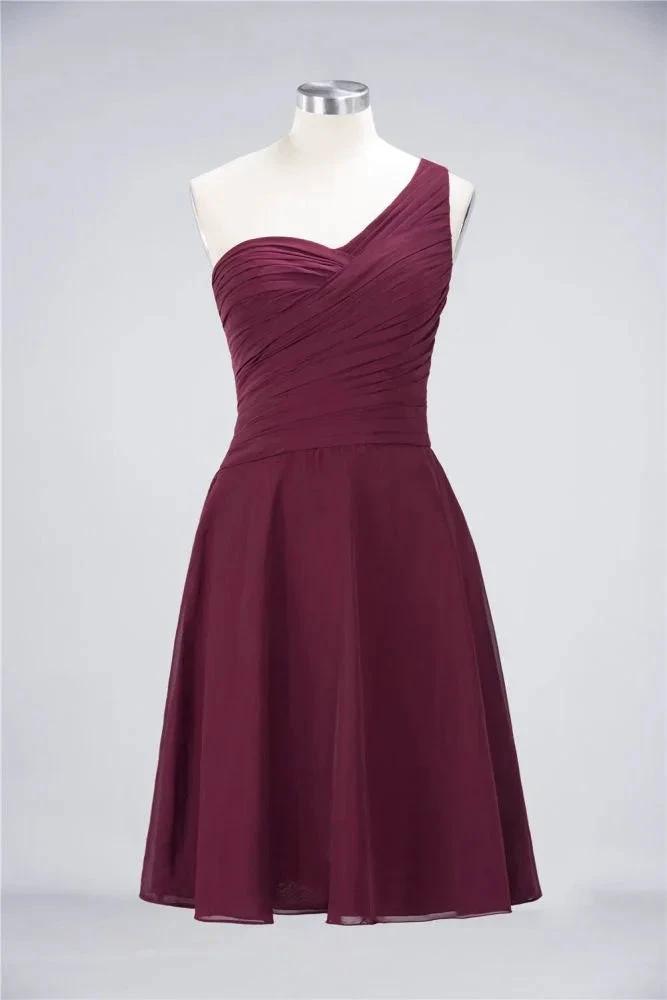 One-Shoulder Sweetheart Knee-Length Bridesmaid Dress Ruffles aline Party Dress (ZD13108)