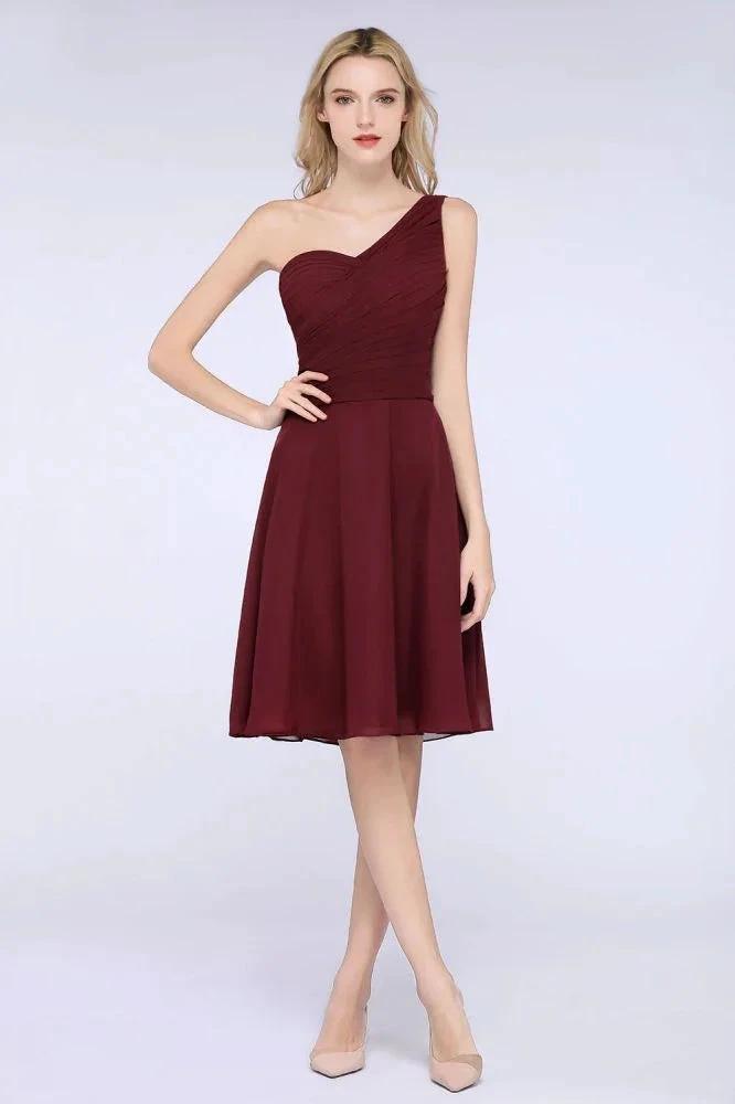 One-Shoulder Sweetheart Knee-Length Bridesmaid Dress Ruffles aline Party Dress (ZD13108)