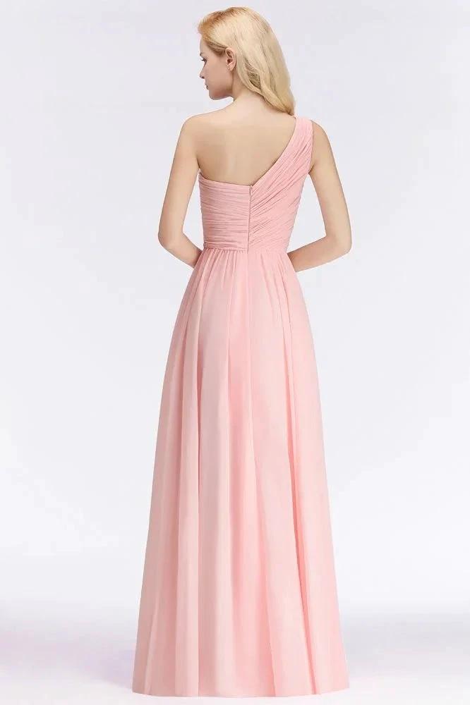 One-shoulder Sweetheart Ruffles Chiffon Bridesmaid Dress Aline Evening Dress (ZD13047)