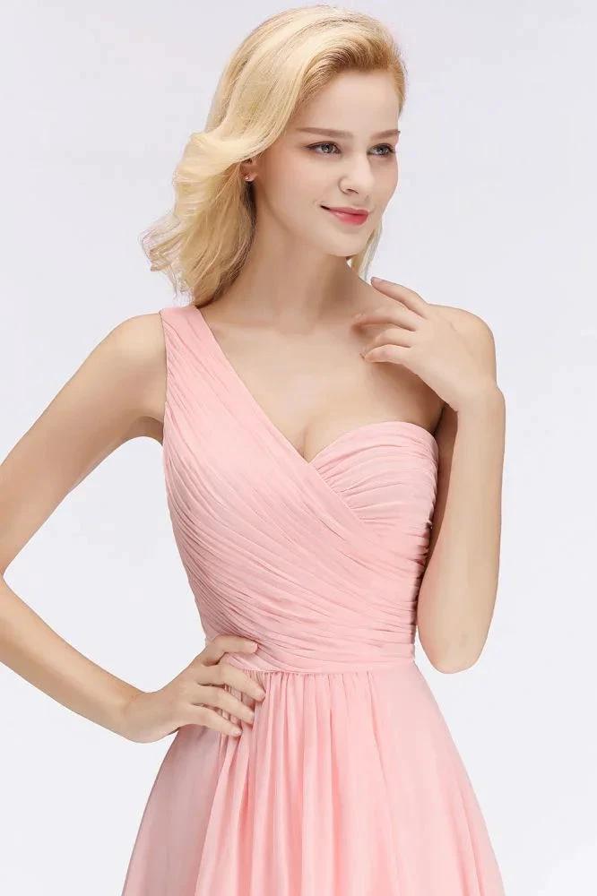 One-shoulder Sweetheart Ruffles Chiffon Bridesmaid Dress Aline Evening Dress (ZD13047)
