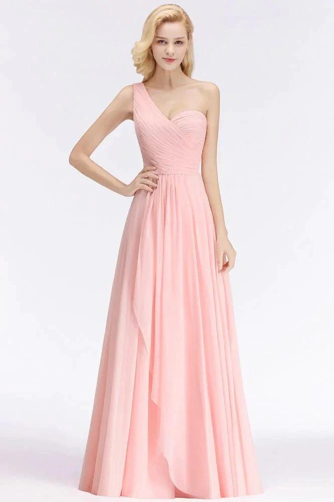 One-shoulder Sweetheart Ruffles Chiffon Bridesmaid Dress Aline Evening Dress (ZD13047)