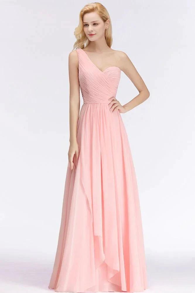 One-shoulder Sweetheart Ruffles Chiffon Bridesmaid Dress Aline Evening Dress (ZD13047)
