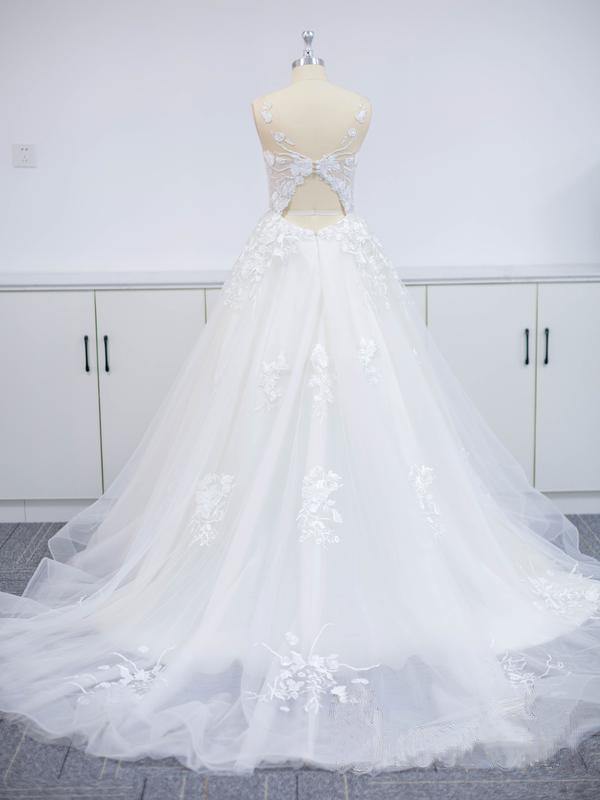 Open Back Appliques Wedding Dress Tulle Bridal Gowns (ZD17514)