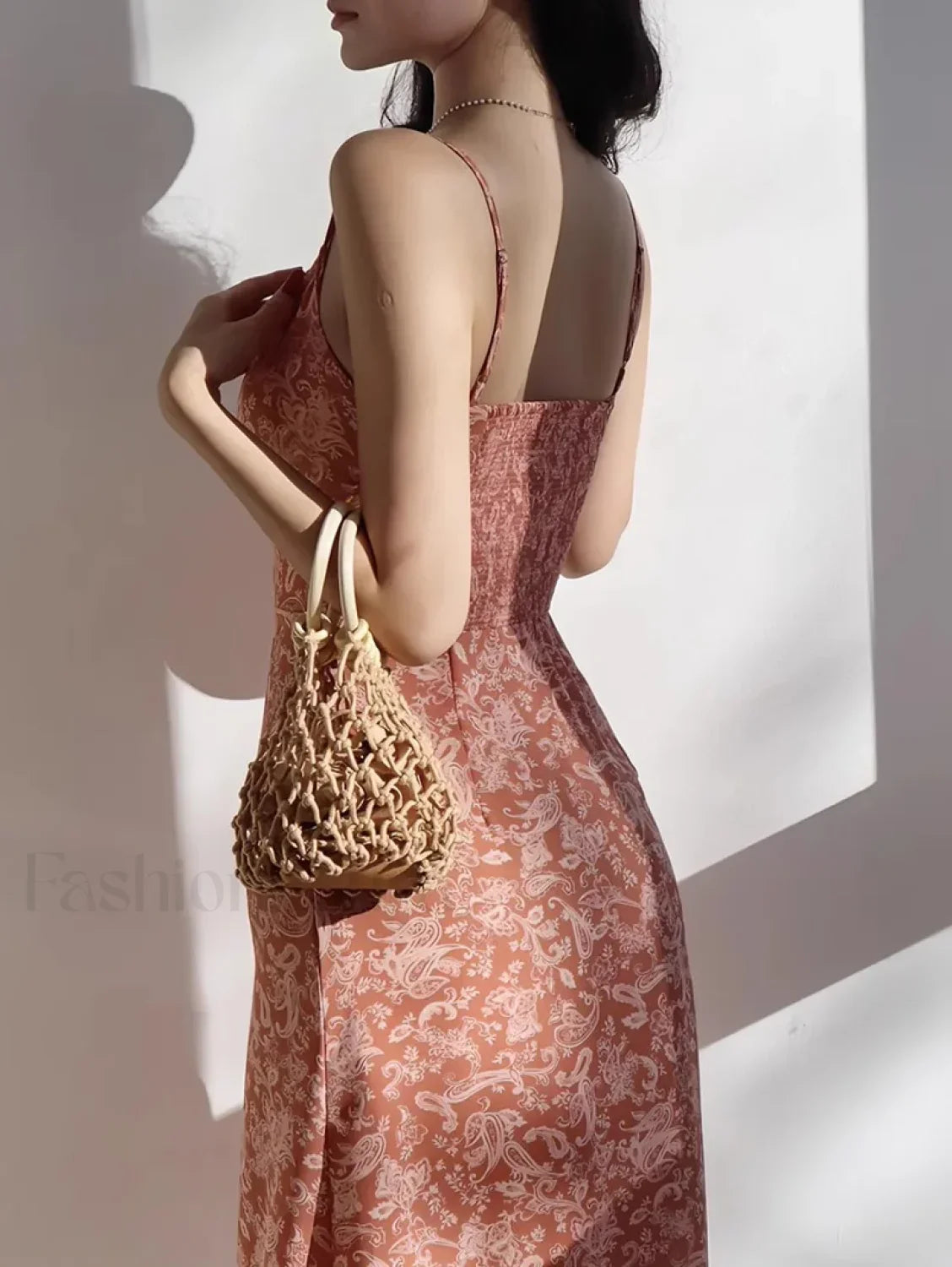 Orange Shirred Smocked Floral Dress
