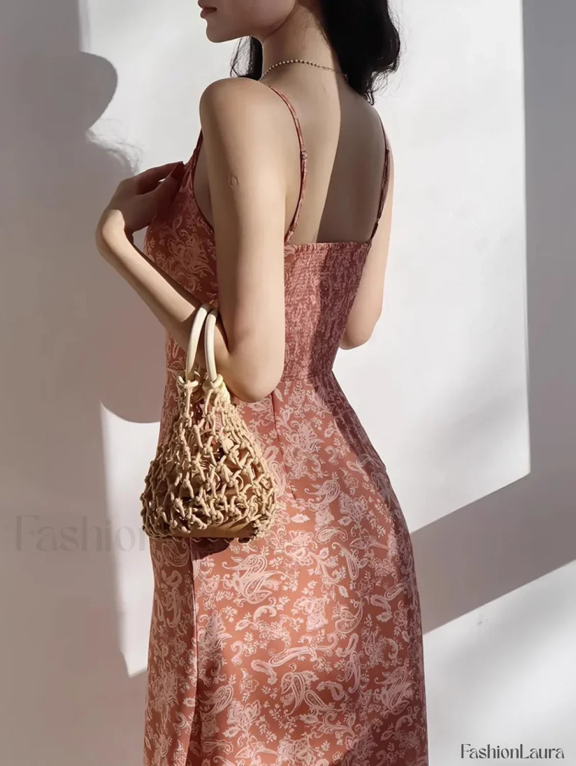 Orange Shirred Smocked Floral Dress