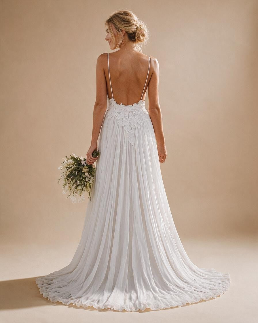 Spaghetti Straps Lace Beach Wedding Dress with Front Split | ZapDress