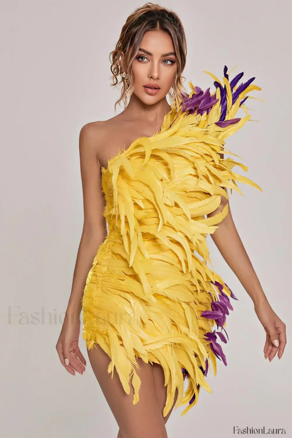 Paislee Asymmetric Stylish Feather Mini Dress