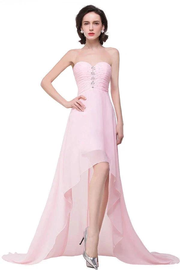 Pink A-line Hi-Lo Sweetheart Ruffle Chiffon Bridesmaid Dresses (ZD13083)