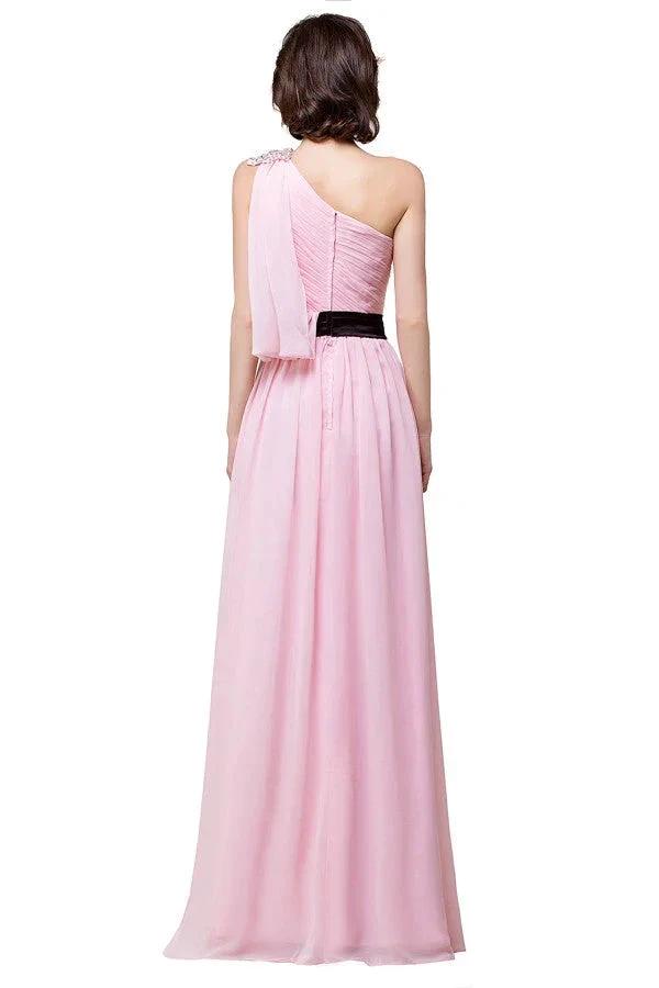 Pink A-line One-shoulder Ruffle Chiffon Bridesmaid Dresses (ZD13132)