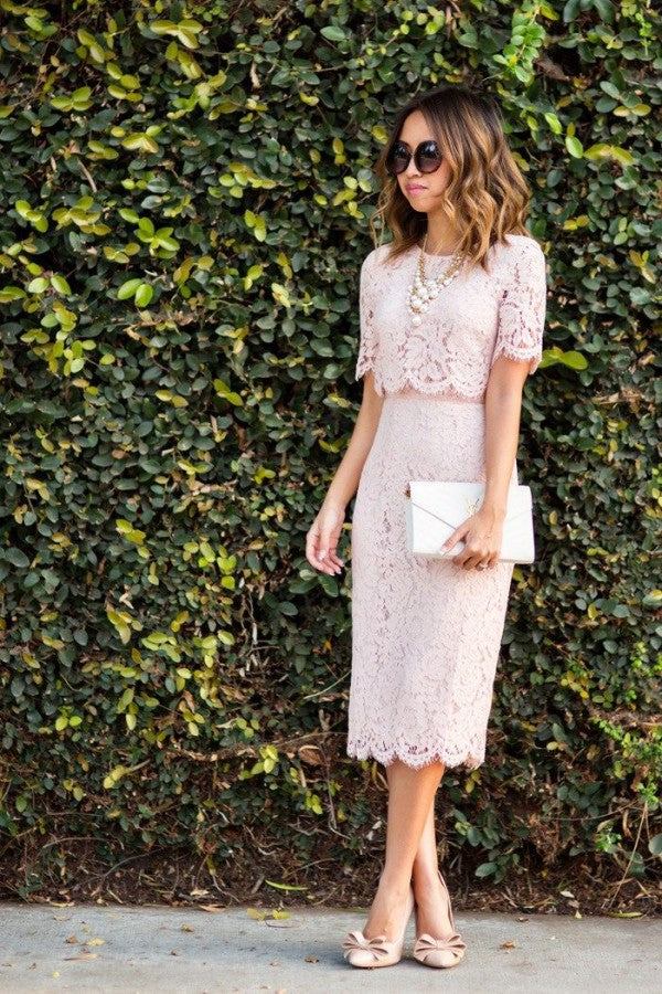 Pink Column 1/2 Sleeve Summer Homecoming Dress
