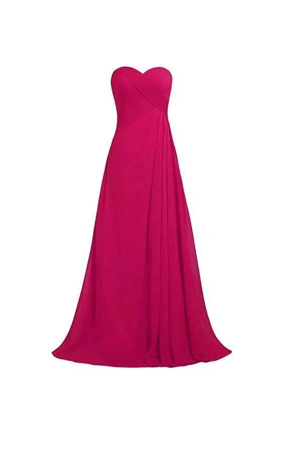 Pink Strapless Long Bridesmaid Dresses Chiffon Wedding Prom Gown (ZD13187)