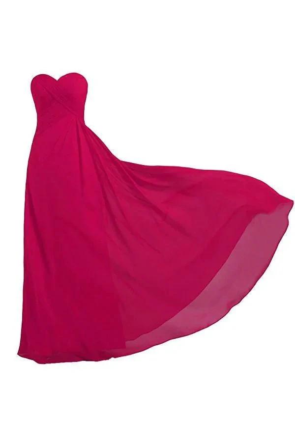 Pink Strapless Long Bridesmaid Dresses Chiffon Wedding Prom Gown (ZD13187)