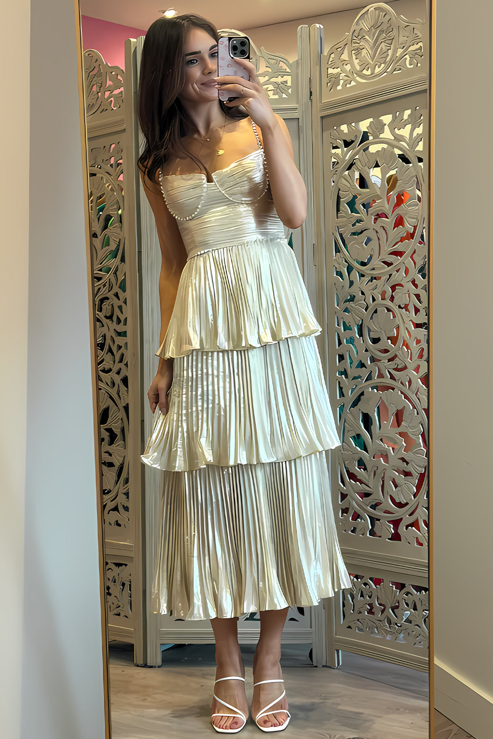 Sparkly A Line Sweetheart Blue Tea Length Party Dress with Ruffles