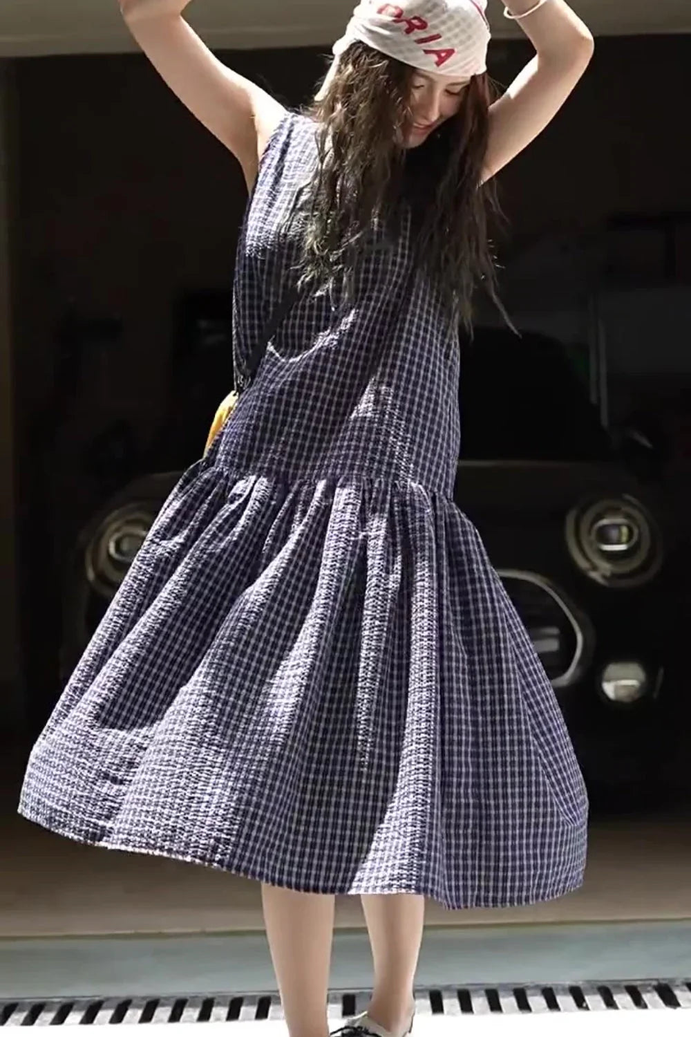 Plaid Sleeveless Loose Minimalist Dress for Streetwear Style
