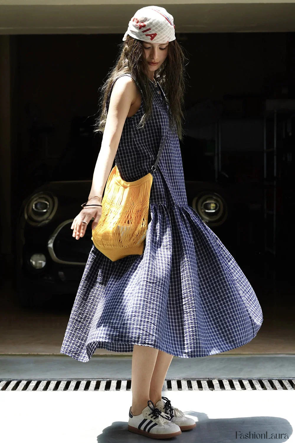 Plaid Sleeveless Loose Minimalist Dress for Streetwear Style